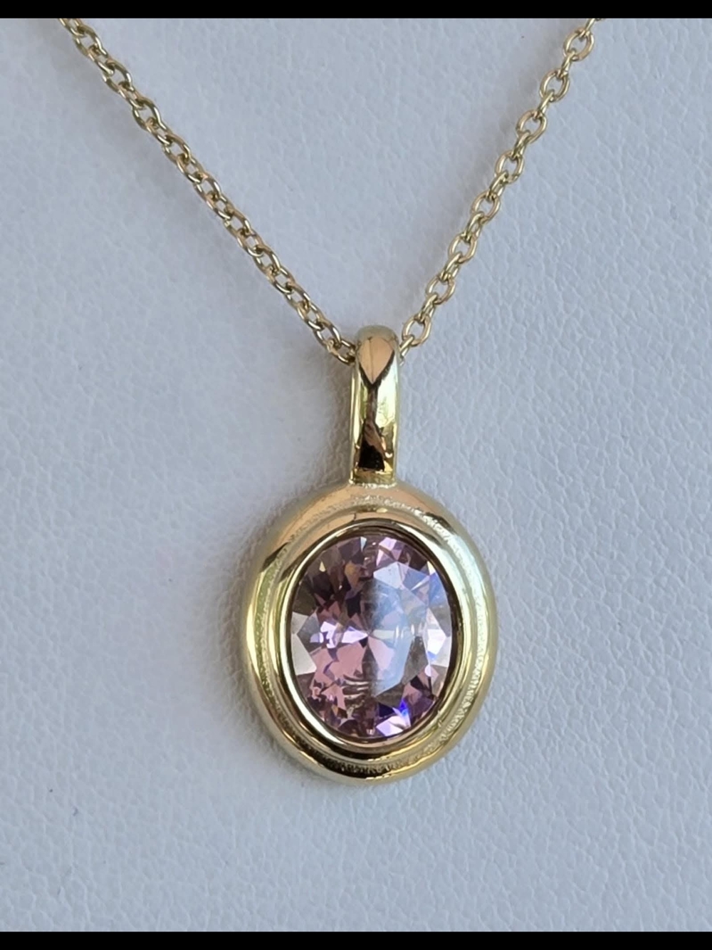 Stainless Stewl Gold Pendant Necklace with Light Purple Oval Gemstone
